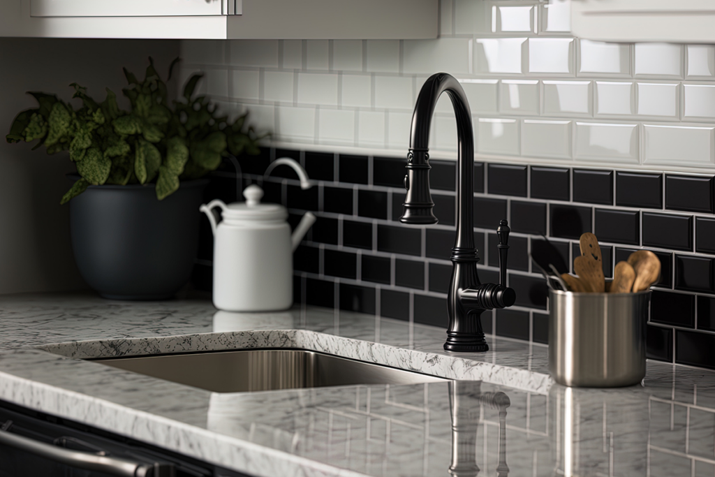 black and white kitchen backsplash