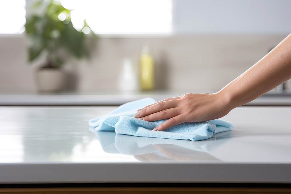 Wiping quartz countertop